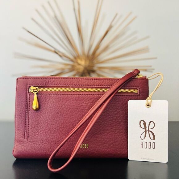 Hobo Pocket Leather Wristlet Wallet Clutch, Wrist Strap, Cash, Cards, PORT, NWT - Picture 2 of 16